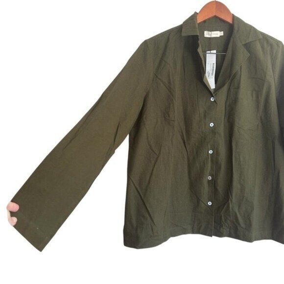 NEW General Sleep Sz Large Pajama Top Khaki Green Organic Cotton Soft Flannel - Picture 6 of 10